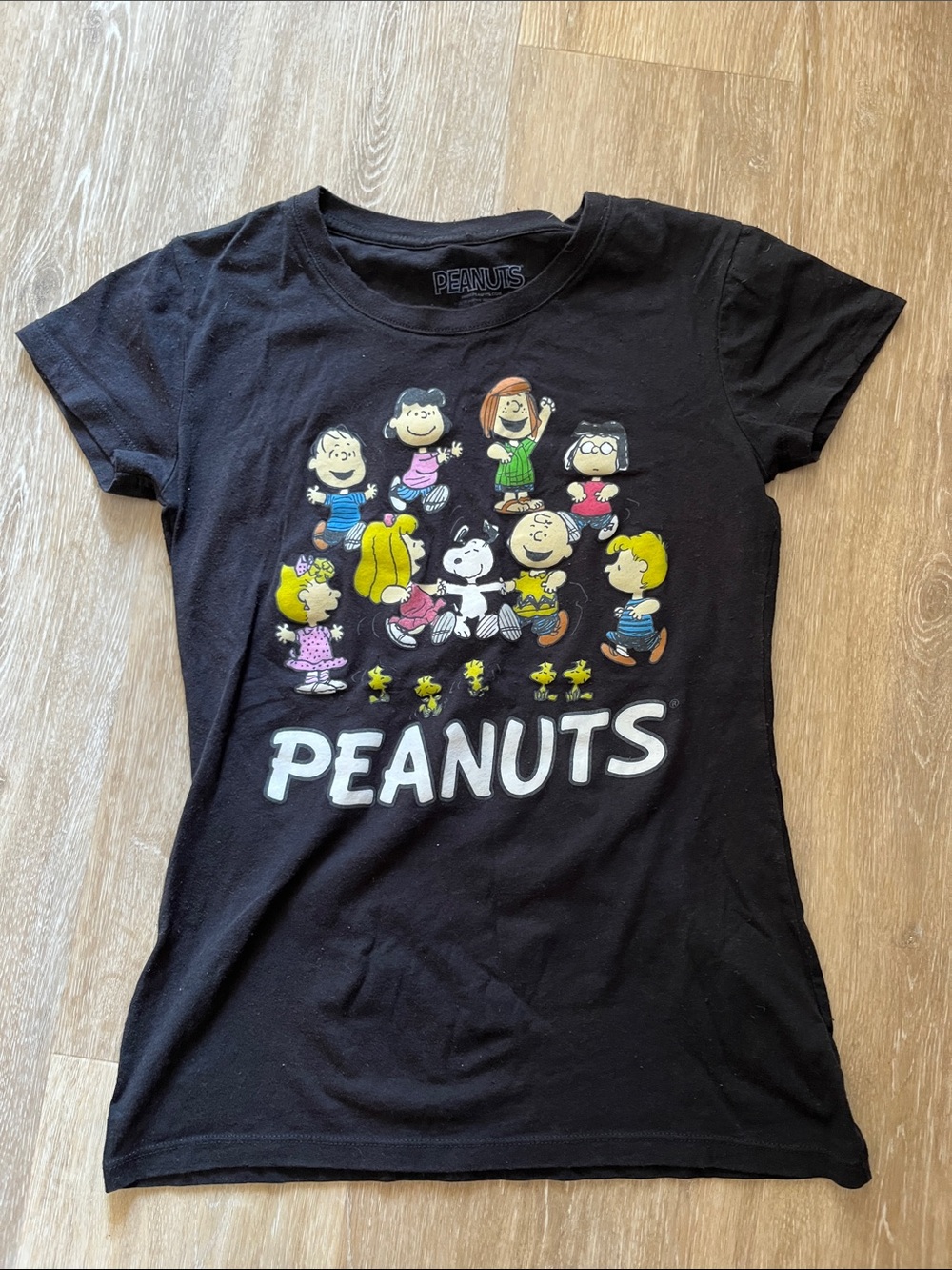 Vintage Peanuts Black Short Sleeve Tee with Colorful Characters